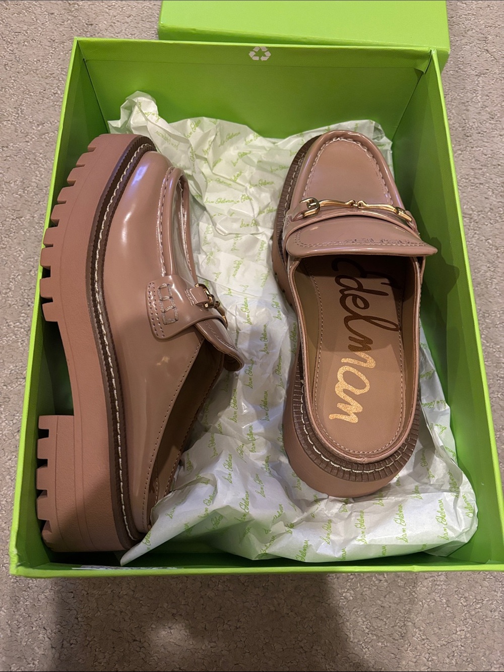Sam Edelman Sleek beige/tan Patent Chunky Loafer - Women's Stylish Slip-On